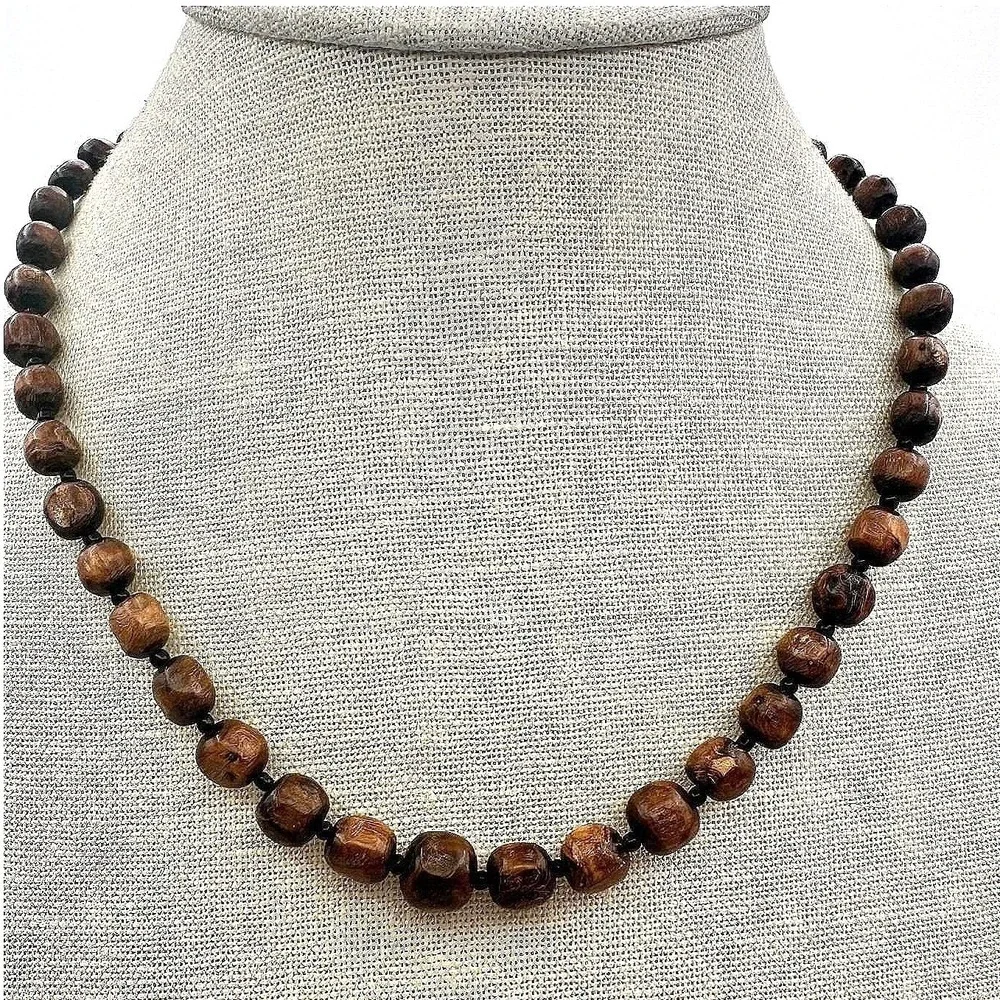 Vintage Y2K Brown Wooden Beaded‎ Necklace Boho Women's Classic Fashion Jewelry